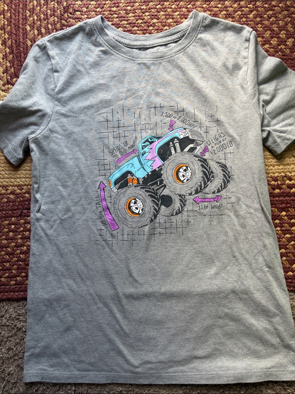 Cat & Jack Gray Tee with Aqua and Purple Monster Truck Graphic